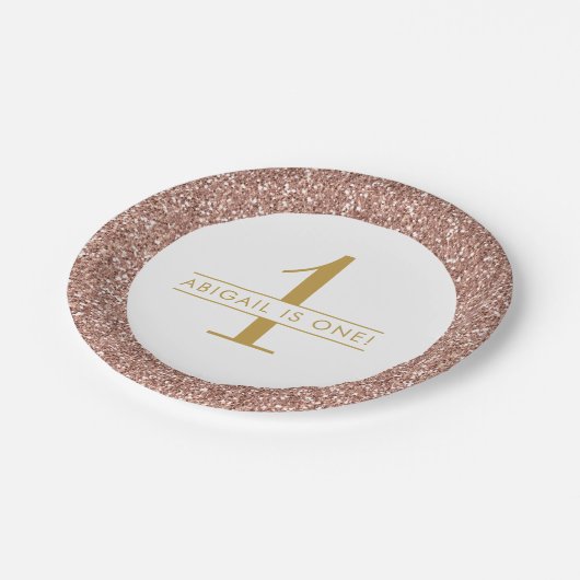 Roos Gold Pink Glitter Sparkle Monogram Birthday Papieren Bordje (Gekanteld)