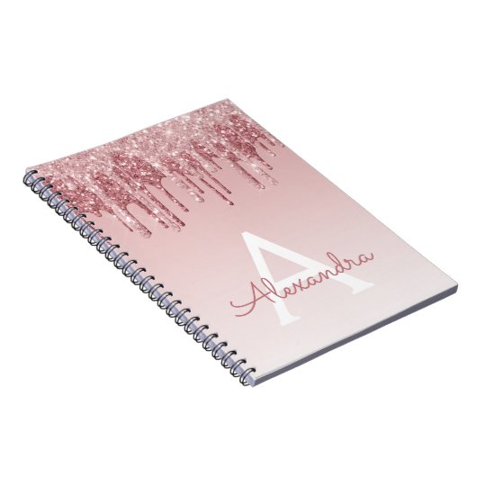 Roos Gold Pink Glitter Sparkle Monogram Notitieboe Notitieboek (Rechterzijde)