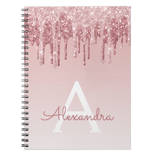 Roos Gold Pink Glitter Sparkle Monogram Notitieboe Notitieboek (Voorkant)