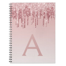 Roos Gold Pink Glitter Sparkle Monogram Notitieboe