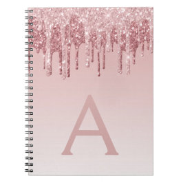 Roos Gold Pink Glitter Sparkle Monogram Notitieboe Notitieboek