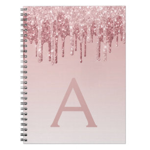 Roos Gold Pink Glitter Sparkle Monogram Notitieboe Notitieboek