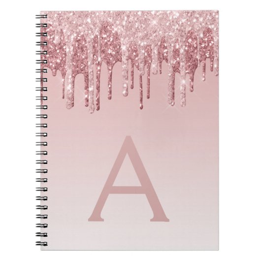 Roos Gold Pink Glitter Sparkle Monogram Notitieboe Notitieboek (Voorkant)
