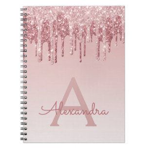 Roos Gold Pink Glitter Sparkle Monogram Notitieboe Notitieboek