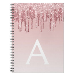 Roos Gold Pink Glitter Sparkle Monogram Notitieboe Notitieboek