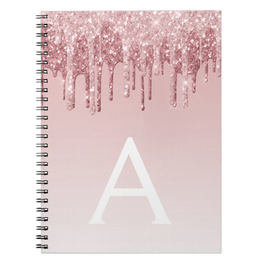 Roos Gold Pink Glitter Sparkle Monogram Notitieboe Notitieboek (Voorkant)