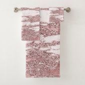 Roos Gold Pink Glitter Sparkly Marble Glam Trendy Bad Handdoek (Insitu)