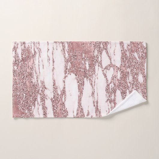 Roos Gold Pink Glitter Sparkly Marble Glam Trendy Bad Handdoek (Handdoek)
