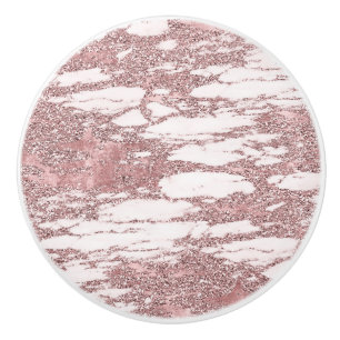 Roos Gold Pink Glitter Sparkly Marble Glam Trendy Keramische Knop