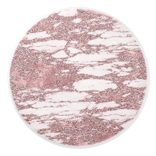 Roos Gold Pink Glitter Sparkly Marble Glam Trendy Keramische Knop (Voorkant)