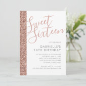 Roos Gold Pink Glitter Stripe Minimalist Sweet 16 Kaart (Staand voorkant)