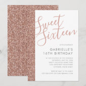 Roos Gold Pink Glitter Stripe Minimalist Sweet 16 Kaart (Voorkant / Achterkant)
