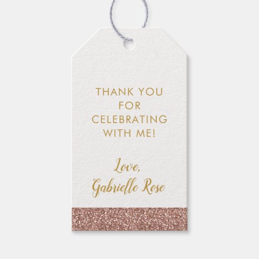 Roos Gold Pink Glitter Stripe Party Favor Cadeaulabel (Voorkant)