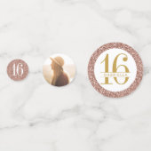 Roos Gold Pink Glitter Sweet 16 Naam en foto Confetti (Voorkanten)