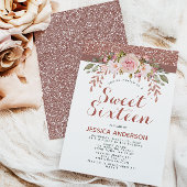 Roos Gold Pink Glitter Sweet Sixteen Kaart