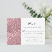 Roos Gold Pink Glitter Wedding RSVP Kaart (Staand voorkant)