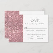 Roos Gold Pink Glitter Wedding RSVP Kaart (Voorkant / Achterkant)