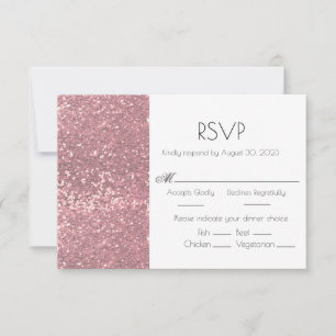Roos Gold Pink Glitter Wedding RSVP Kaart