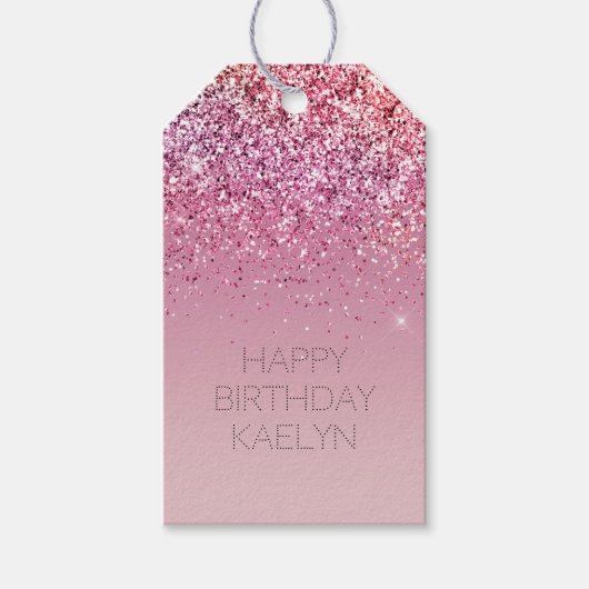 Roos Gold Pink Gold Glitter Sparkle Cadeaulabel (Voorkant)