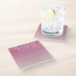 Roos Gold Pink Gold Glitter Sparkle Glazen Onderzetter