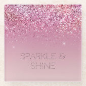 Roos Gold Pink Gold Glitter Sparkle Glazen Onderzetter (Voorkant)