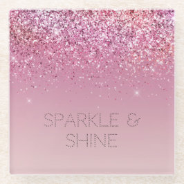 Roos Gold Pink Gold Glitter Sparkle Glazen Onderzetter