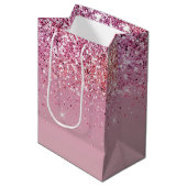 Roos Gold Pink Gold Glitter Sparkle Medium Cadeauzakje (Voorkant Gekanteld)