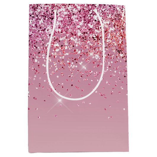 Roos Gold Pink Gold Glitter Sparkle Medium Cadeauzakje (Voorkant)