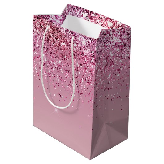 Roos Gold Pink Gold Glitter Sparkle Medium Cadeauzakje (Achterkant Gekanteld)