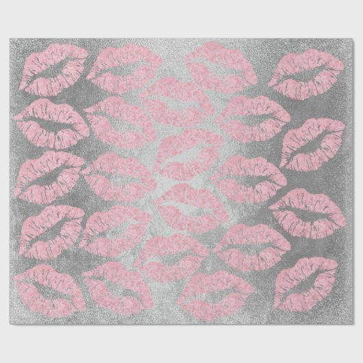 Roos Gold Pink Grey Silver Lips Glitter Grungy Cadeaupapier (Vlak)