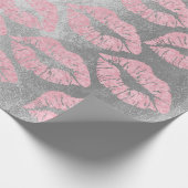 Roos Gold Pink Grey Silver Lips Glitter Grungy Cadeaupapier (Hoek)