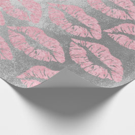 Roos Gold Pink Grey Silver Lips Glitter Grungy Cadeaupapier