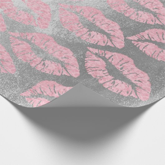 Roos Gold Pink Grey Silver Lips Glitter Grungy Cadeaupapier (Hoek)