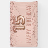 Roos Gold Pink Happy 15th Birthday Banner (Verticaal)