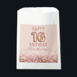 Roos Gold Pink Happy 16th Birthday Bedankzakje<br><div class="desc">Meisjes glitter,  milleniumroze achtergrond,  met fancy manuscriptnaam typografie. Faux roos gold 16 ballontekst. Geweldig voor de 16de Sweet-viering.</div>