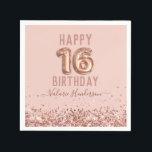 Roos Gold Pink Happy 16th Birthday Servet<br><div class="desc">Meisjes glitter,  milleniumroze achtergrond,  met fancy manuscriptnaam typografie. Faux roos gold 16 ballontekst. Geweldig voor de 16de Sweet-viering.</div>