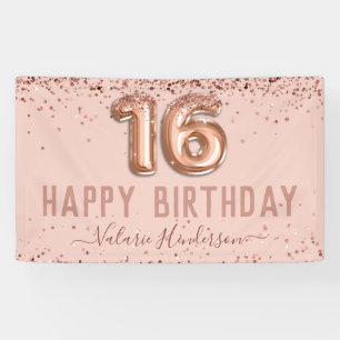 Roos Gold Pink Happy 16th Birthday Spandoek