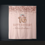 Roos Gold Pink Happy 16th Birthday Tapestry Wandkleed<br><div class="desc">Meisjes glitter,  milleniumroze achtergrond,  met fancy manuscriptnaam typografie. Faux roos gold 16 ballontekst. Geweldig voor de 16de Sweet-viering.</div>