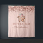 Roos Gold Pink Happy 16th Birthday Tapestry Wandkleed<br><div class="desc">Meisjes glitter,  milleniumroze achtergrond,  met fancy manuscriptnaam typografie. Faux roos gold 16 ballontekst. Geweldig voor de 16de Sweet-viering.</div>