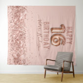 Roos Gold Pink Happy 16th Birthday Tapestry Wandkleed (In Situ (horizontaal))