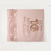 Roos Gold Pink Happy 16th Birthday Tapestry Wandkleed (Voorkant (horizontaal))