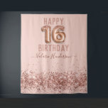 Roos Gold Pink Happy 16th Birthday Tapestry Wandkleed<br><div class="desc">Meisjes glitter,  milleniumroze achtergrond,  met fancy manuscriptnaam typografie. Faux roos gold 16 ballontekst. Geweldig voor de 16de Sweet-viering.</div>