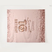 Roos Gold Pink Happy 16th Birthday Tapestry Wandkleed (Voorkant (horizontaal))