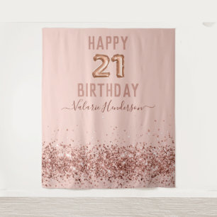 Roos Gold Pink Happy 21st Birthday Tapestry Wandkleed