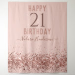 Roos Gold Pink Happy 21st Birthday Tapestry Wandkleed<br><div class="desc">Meisjes glitter,  milleniumroze achtergrond,  met fancy manuscriptnaam typografie. Geweldig voor de 21ste verjaardag viering.</div>