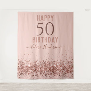Roos Gold Pink Happy 50th Birthday Tapestry Wandkleed