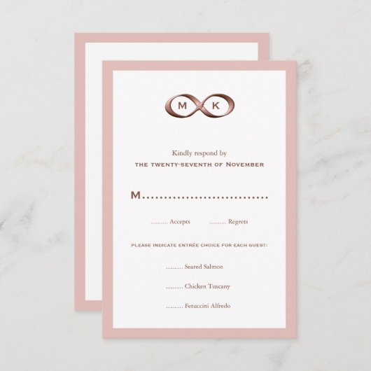 Roos Gold Pink Infinity Hand Clasp Wedding RSVP Ca (Voorkant / Achterkant)