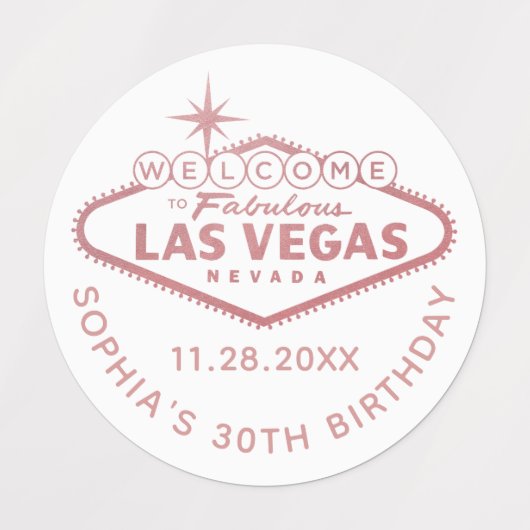 Roos Gold Pink Las Vegas Birthday Custom Favor Labels (Design 2)