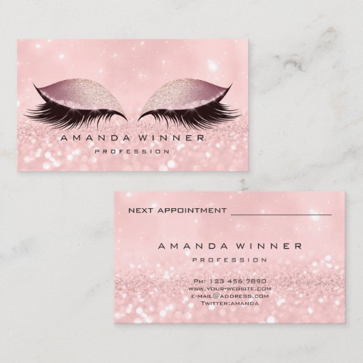 Roos Gold Pink Lashes ExAttentie Makeup Eye Glitte Afsprakenkaartje (Voorkant / Achterkant)