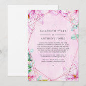 Roos Gold & Pink Magnolia Geometrische bruiloft ga Aankondiging (Voorkant / Achterkant)